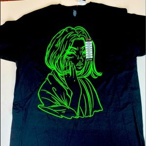 Billie Eilish Black Green Line Drawing Tee Shirt